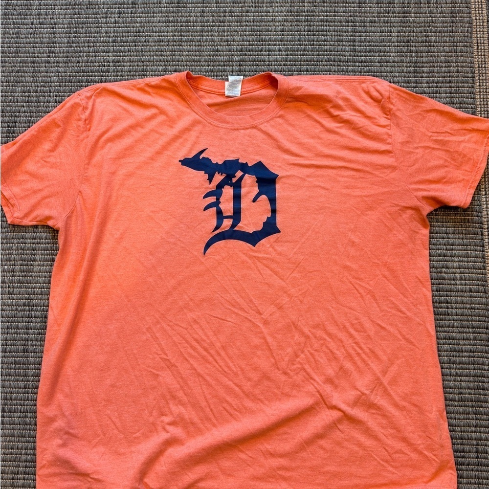 Gildan Orange Tee with Navy Old English “D” Michigan/Tigers